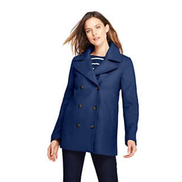 Land's End Wool Pea Coat Heavy Knit Navy Blue Dual Button Front Winter - 24W - Picture 1 of 8